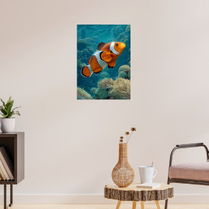 Vibrant Clownfish in Coral Reef Poster