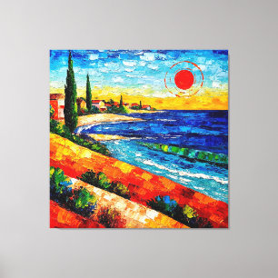 Vibrant Coastal Landscape with Colourful Sunset Canvas Print