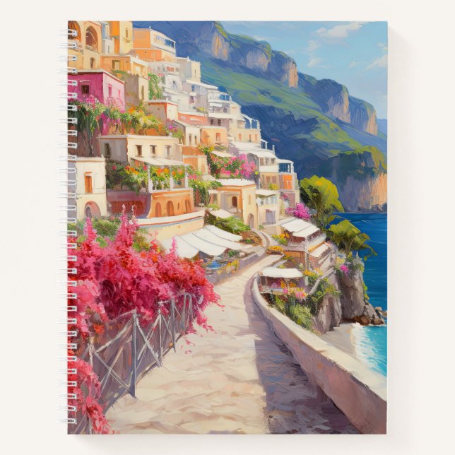 Vibrant Coastal Mediterranean City Spiral Notebook (Front)