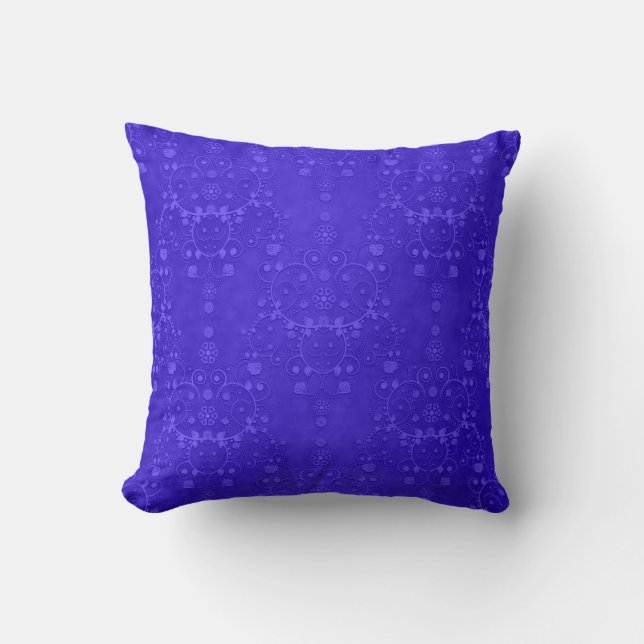 Vibrant Cobalt Blue Fancy Damask Pattern Cushion (Front)