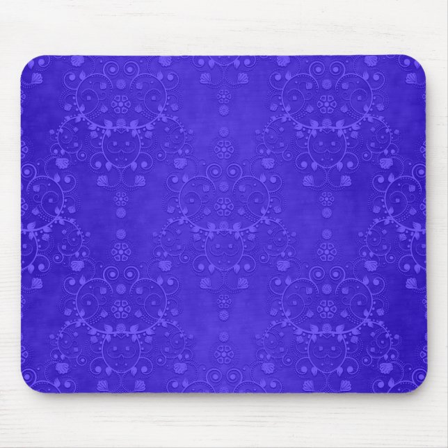 Vibrant Cobalt Blue Fancy Damask Pattern Mouse Mat (Front)