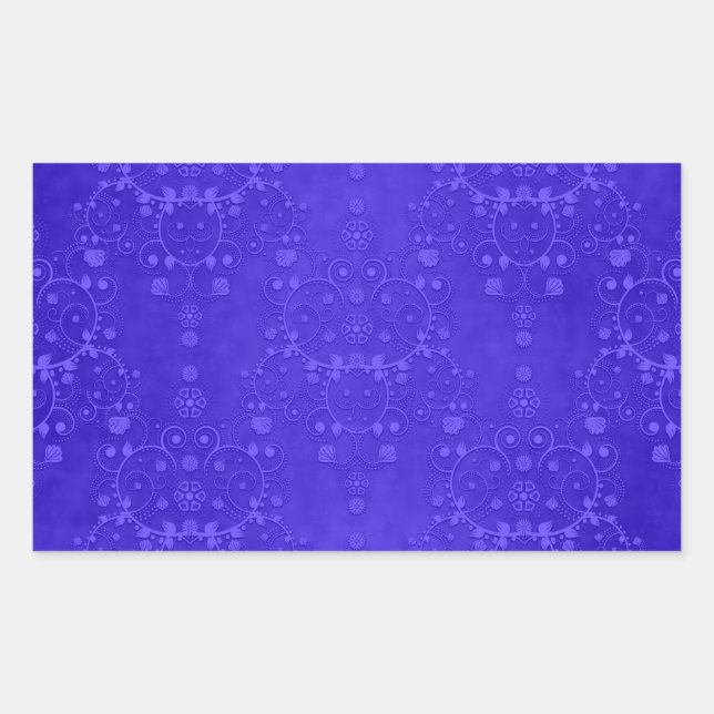 Vibrant Cobalt Blue Fancy Damask Pattern Rectangular Sticker (Front)