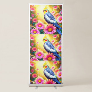 Vibrant Cockatiel in a Floral Paradise Retractable Banner