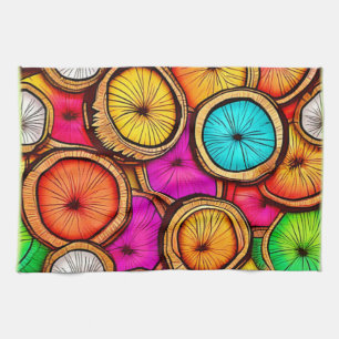 Vibrant Coconut Slice Abstract Design Tea Towel