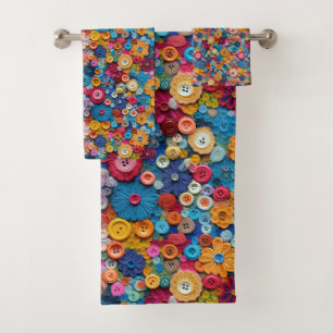 Vibrant Collection of Colourful Button Flowers Bath Towel Set