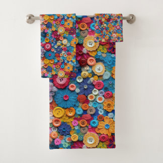 Vibrant Collection of Colourful Button Flowers Bath Towel Set