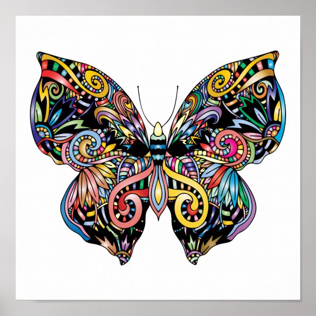 Vibrant color butterfly drawing  poster (Front)