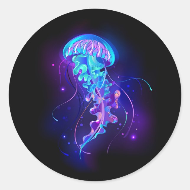 Vibrant Color Glowing Jellyfish Classic Round Sticker (Front)
