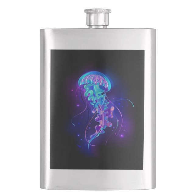 Vibrant Color Glowing Jellyfish Hip Flask (Front)