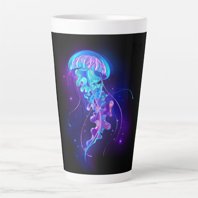 Vibrant Color Glowing Jellyfish Latte Mug (Front)