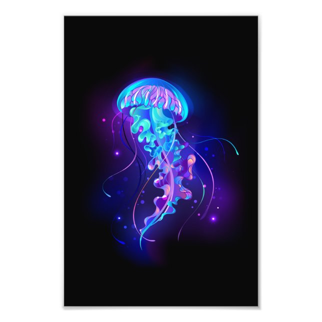 Vibrant Color Glowing Jellyfish Photo Print (Front)