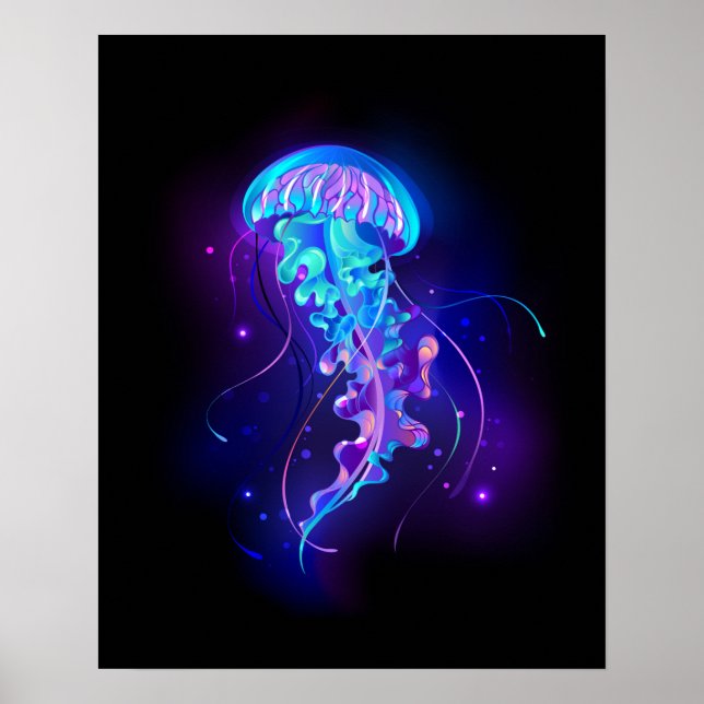 Vibrant Color Glowing Jellyfish Poster (Front)
