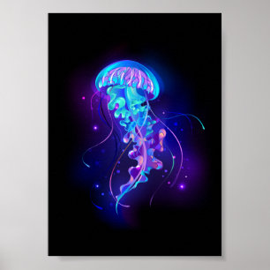 Vibrant Color Glowing Jellyfish Poster