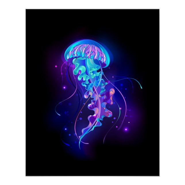 Vibrant Color Glowing Jellyfish Poster (Front)