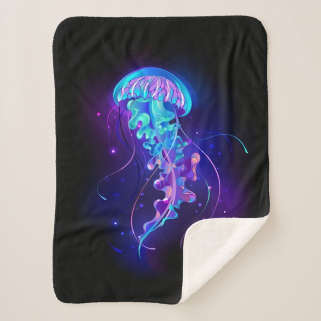 Vibrant Color Glowing Jellyfish Sherpa Blanket (Front)