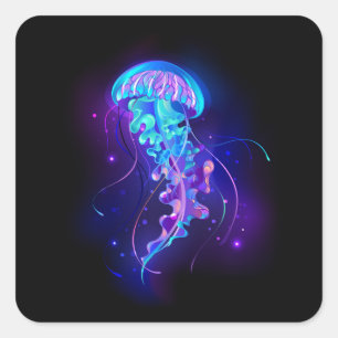 Vibrant Color Glowing Jellyfish Square Sticker