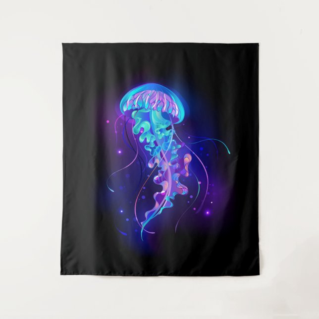 Vibrant Color Glowing Jellyfish Tapestry (Front)