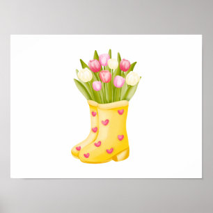 Vibrant Color Plants in Boots Watercolor  Poster