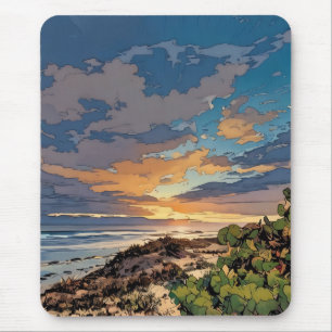 Vibrant color scenic ocean beach Mousepad