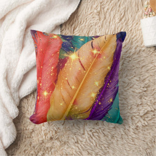 Vibrant Colored Feathers Cushion