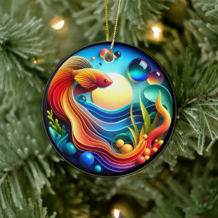 Vibrant Colored Glass Abstract Betta Fish Ceramic Tree Decoration