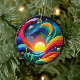 Vibrant Colored Glass Abstract Betta Fish Ceramic Tree Decoration