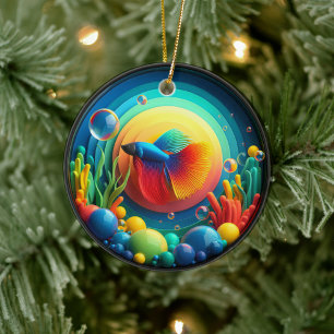 Vibrant Colored Glass Abstract Betta Fish Ceramic Tree Decoration