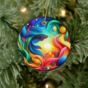 Vibrant Colored Glass Abstract Betta Fish Ceramic Tree Decoration