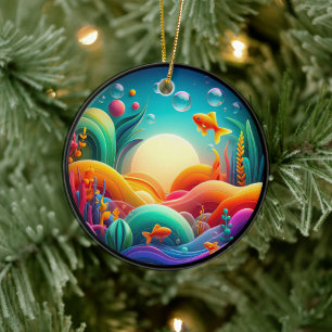 Vibrant Colored Glass Abstract Goldfish Ceramic Tree Decoration