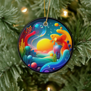 Vibrant Colored Glass Abstract Goldfish  Ceramic Tree Decoration