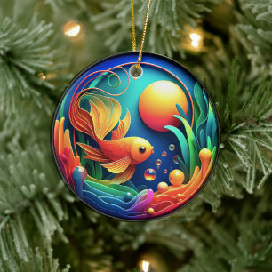 Vibrant Colored Glass Abstract Goldfish  Ceramic Tree Decoration