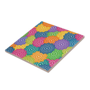 Vibrant Colorful Abstract Flowers Tile