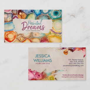 Vibrant Colorful Agate Watercolor Abstract Business Card