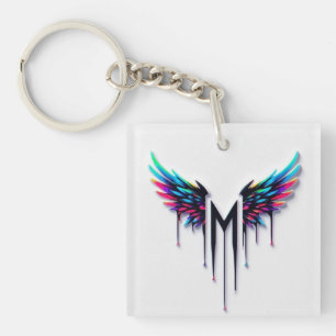Vibrant Colorful Angel Wings M Monogram Graphic Key Ring
