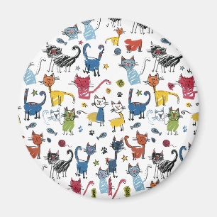 Vibrant Colorful Cats Hand Draw Kitten Magnet