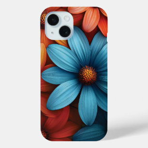 Vibrant Colorful Daisy, Blue, Yellow, Orange Color iPhone 15 Case