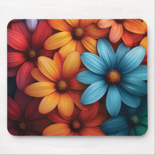 Vibrant Colorful Daisy, Blue, Yellow, Orange Color Mouse Mat