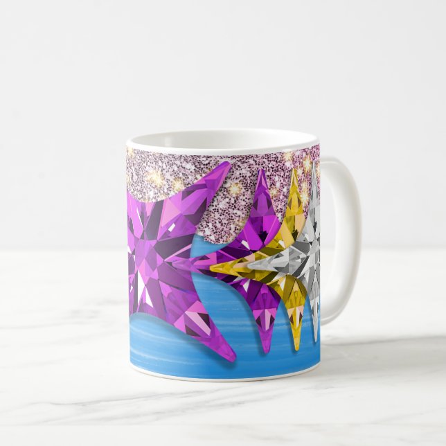 Vibrant Colorful Geometric Star Pattern Coffee Mug (Front Right)