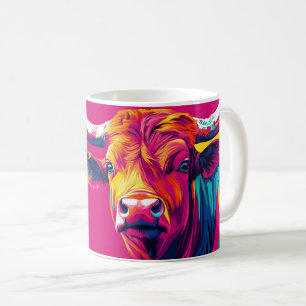 vibrant colorful illustration of a bull's or cow coffee mug