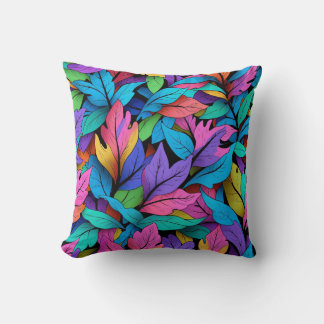 Vibrant Colorful Leaves Abstract Art Design Cushion