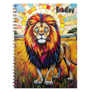 Vibrant Colorful Lion Mosaic Personalized Notebook