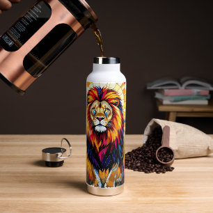 Vibrant Colorful Lion Mosaic Water Bottle