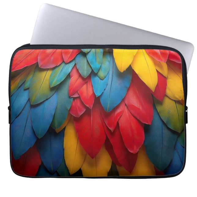 Vibrant Colorful Macaw Parrot Feathers Tropical Laptop Sleeve (Front)