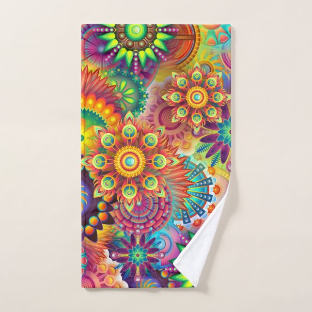 Vibrant Colorful Mandalas Pattern Hand Towel (Hand Towel)