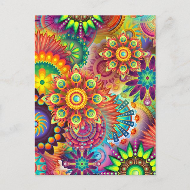 Vibrant Colorful Mandalas Pattern Postcard (Front)
