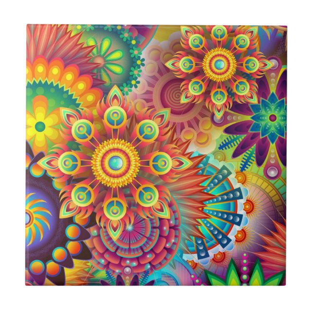 Vibrant Colorful Mandalas Pattern Tile (Front)