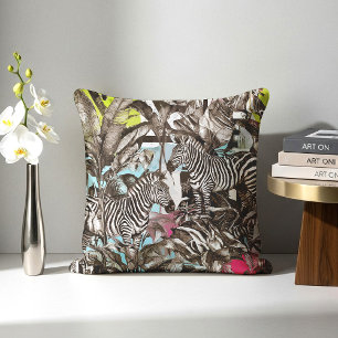 Vibrant Colorful Mixed Zebra Jungle Pattern Cushion