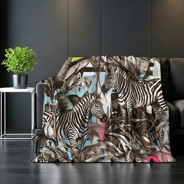 Vibrant Colorful Mixed Zebra Jungle Pattern Fleece Blanket (Creator Uploaded)