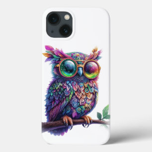 Vibrant Colorful Owl with Vibrant Glasses Design iPhone 13 Case