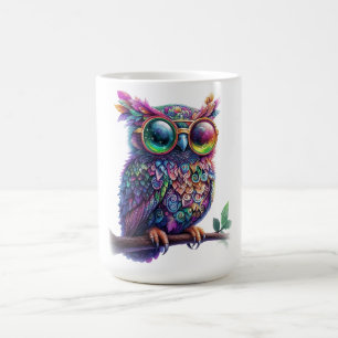 Vibrant Colorful Owl with Vibrant Glasses Design Coffee Mug